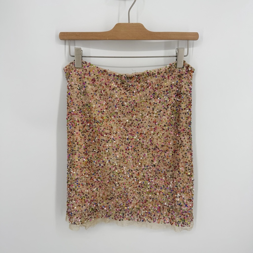 Y2K Vtg‎ Romeo & Juliet couture Beaded mini skirt multicolor sequins lace trim L